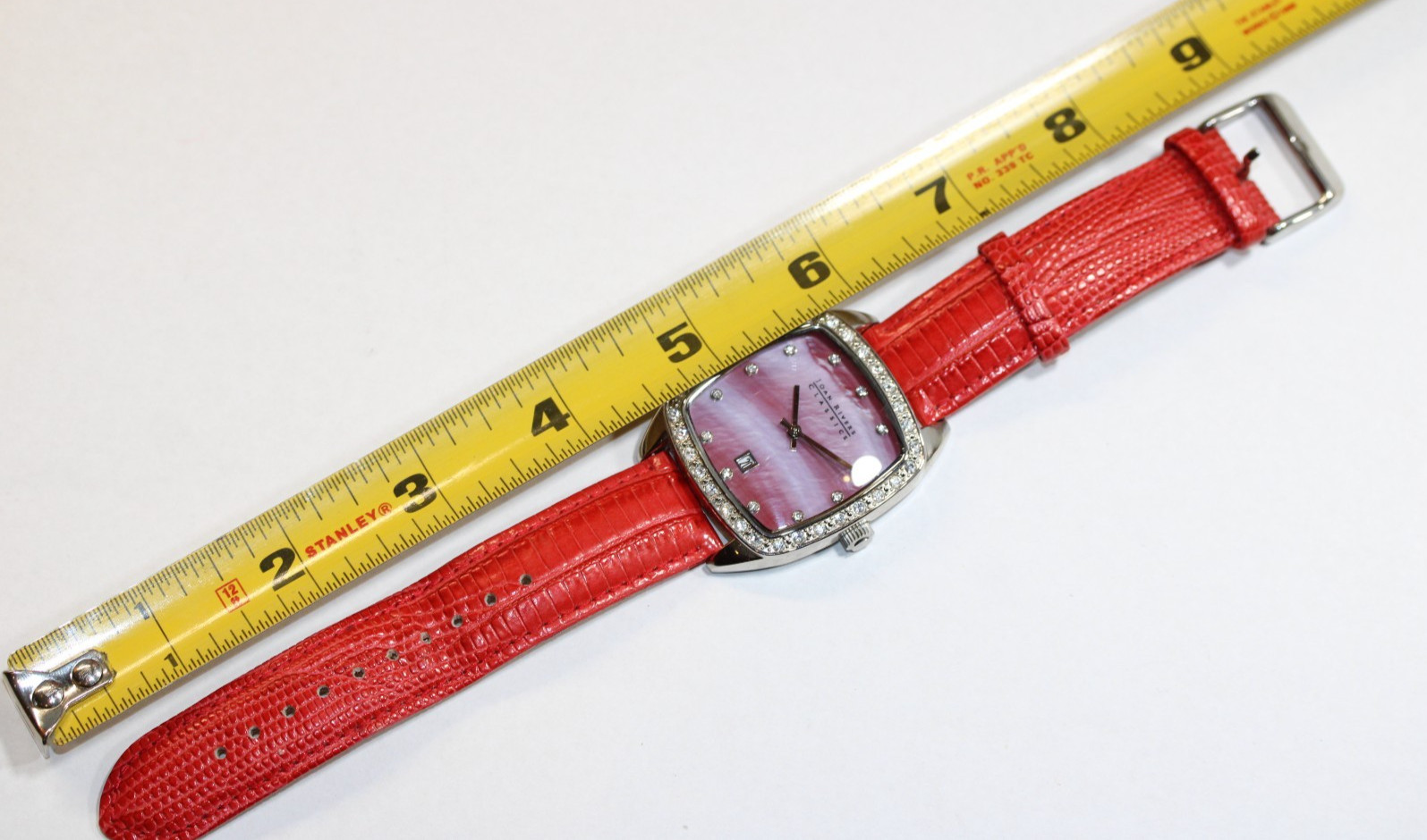 Joan Rivers Classics Watch Womens RED Leather Silver Tone Crystals V377 New Bat