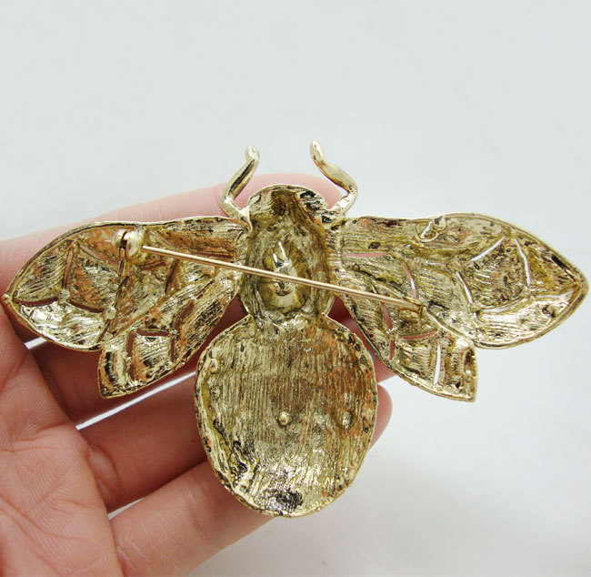New Beautiful Pink Bee Insect Rhinestone Crystal Gold-tone Brooch Pin Pendant