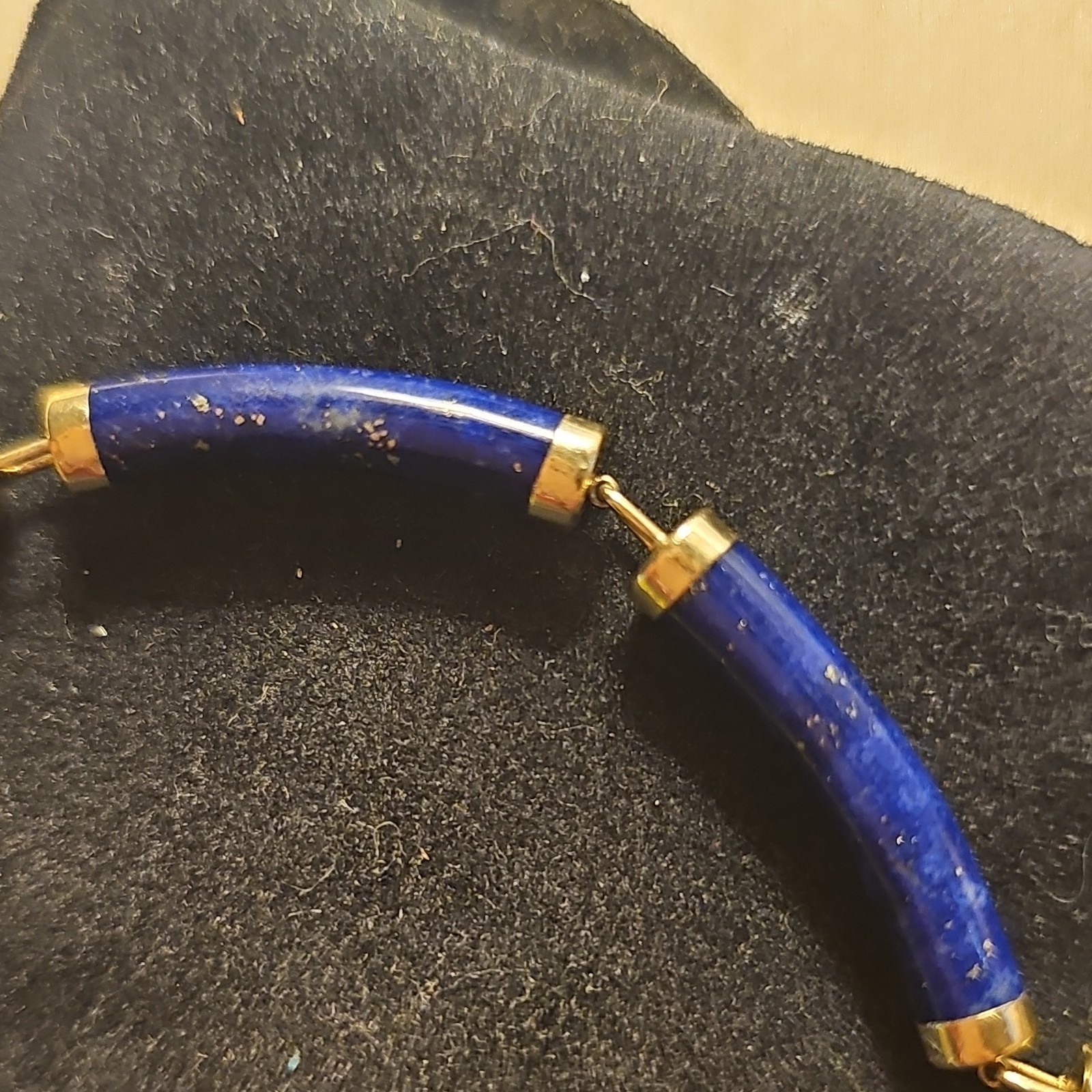 Vintage 14K Gold Heng Ngai HN Chinese Shou Lapis Lazuli Panel Bracelet 585