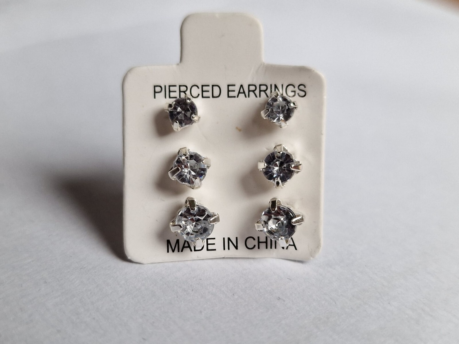 Metal, Allergy Free Diamante Shape Studs Earrings Clear -3 Pairs SET