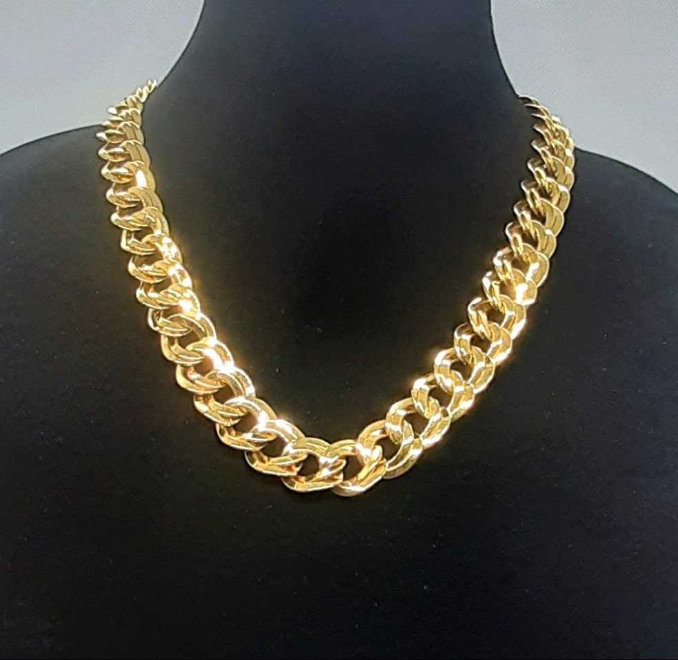 Vintage Monet Necklace Bold Double Curb Link Chain Gold Tone Signed 21”