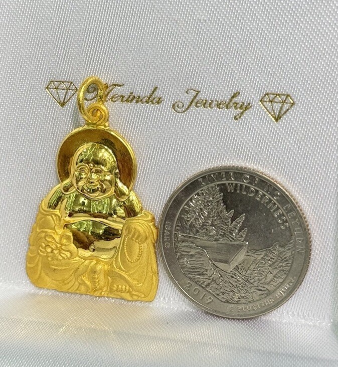 24K Solid Yellow Gold 3D Happy Lucky Buddha Charm/ Pendant, 13.11 Grams