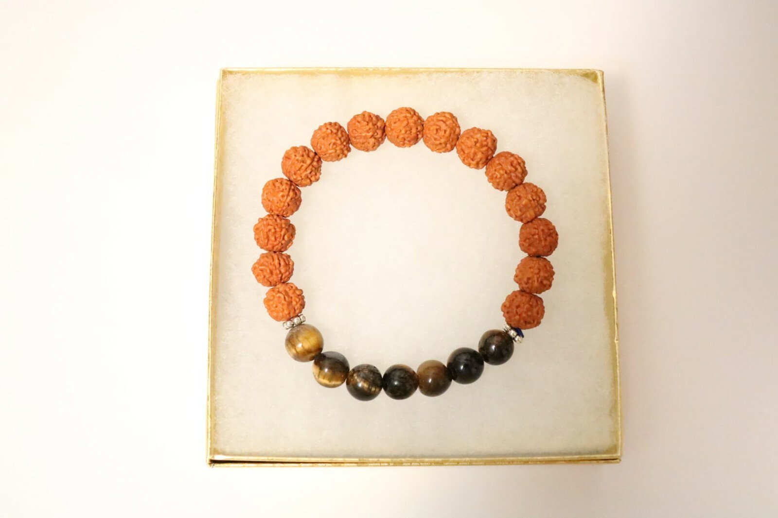 Rudraksha beads mala stretch bracelet with tiger eyes handmade unisex bracelet