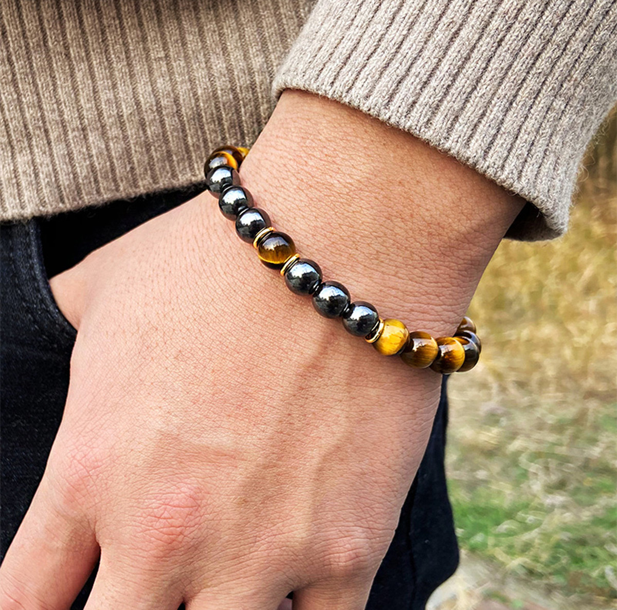 Ntural Tiger Eye Bead Bracelet Energy Hematite Weight Loose Anti-anxiety Jewelry