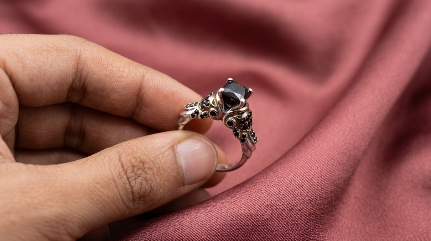Bold Elegance 1.5Ct Black Round Moissanite Art Deco Prong Ring Wedding Gift