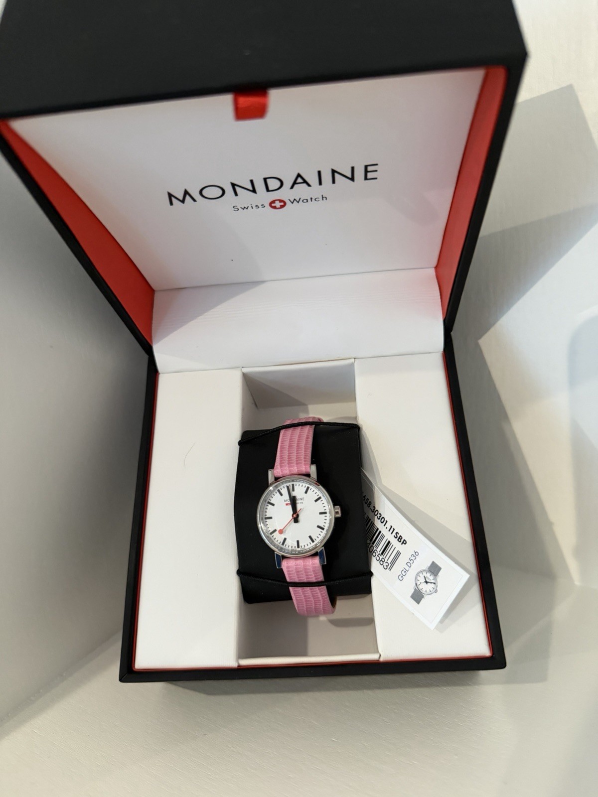 Mondaine Helvetica No1 38mm Quartz Watch White Dial Pink Leather. NEEDS BATTERY