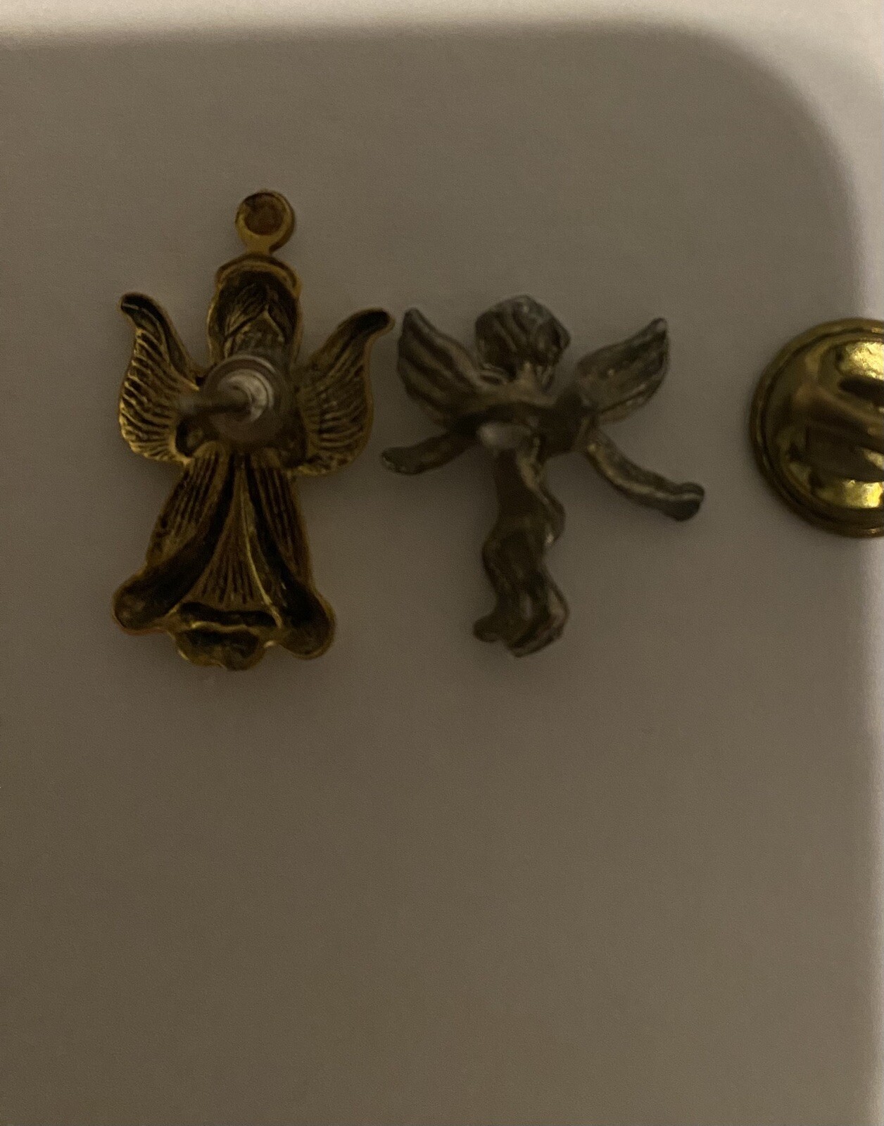 Vintage 2 Angel Gold Tone And Cherub Silver Tone Lapel Pins A705