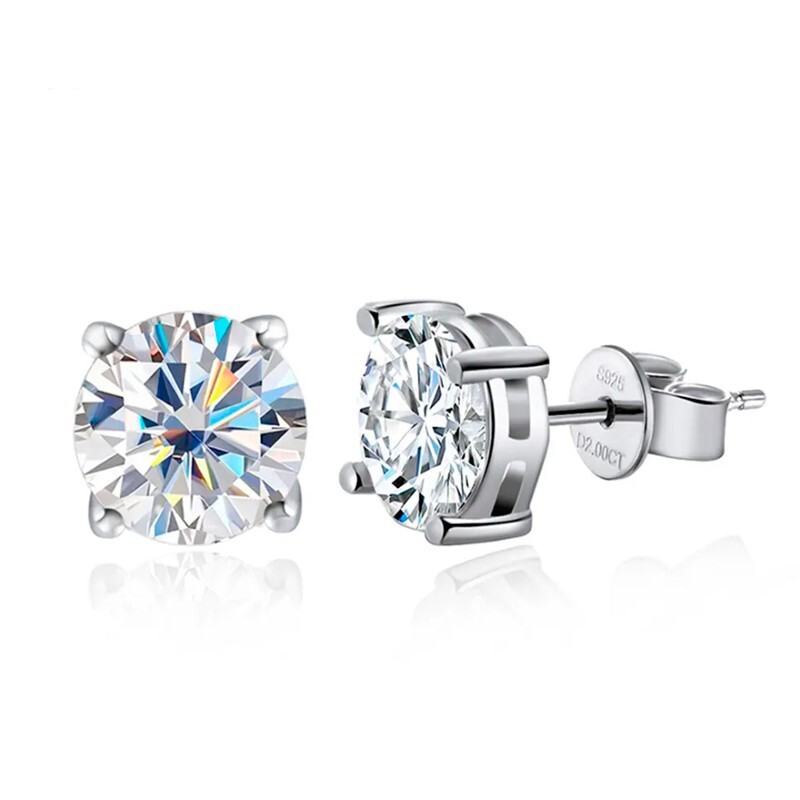 0.1-3ct VVS1 Moissanite Stud Earrings 925 Sterling Silver 18K White Gold Plated