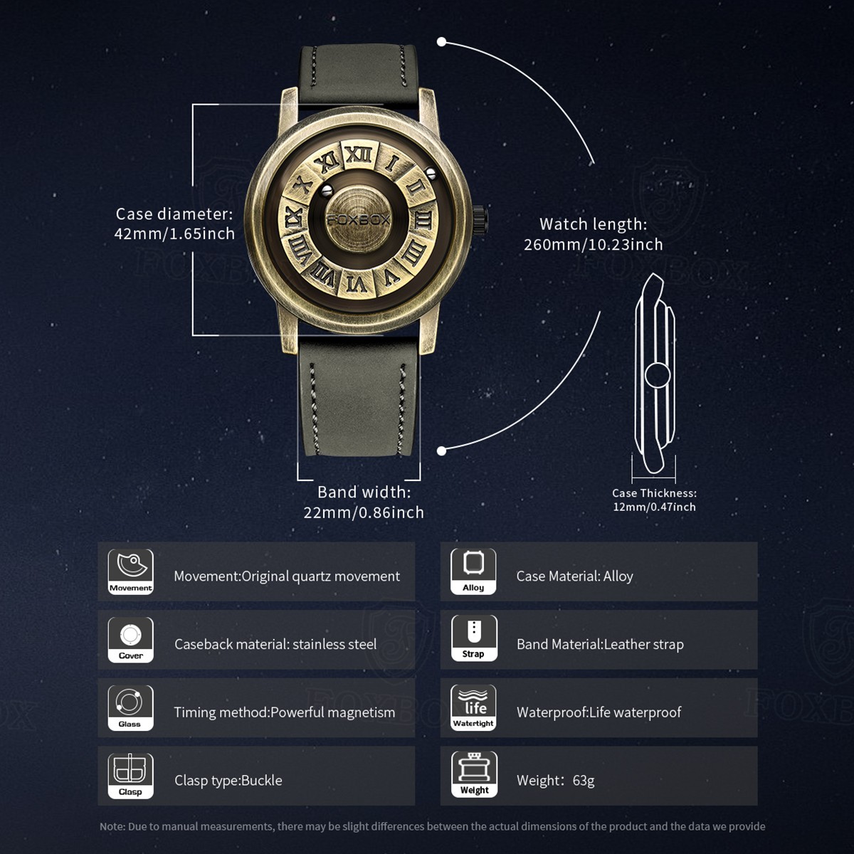 LIGE FOXBOX Men Watches Quartz Scrolling Bead Magne Waterproof Cool Wristwatch