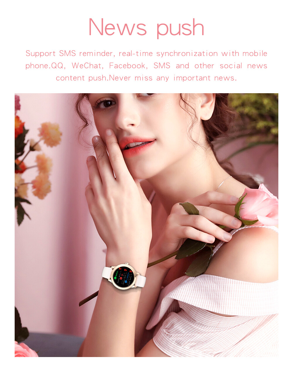 Women Girls Female Smartwatch Bluetooth Smart Watch Fitness Tracker Pedometer