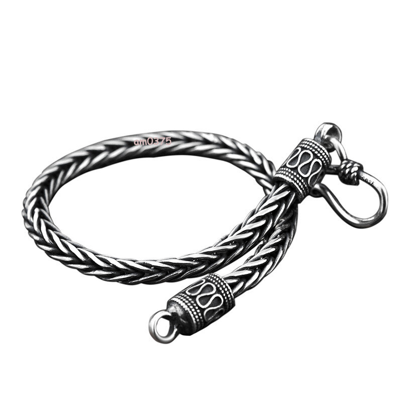 Real 925 Sterling Silver Women Men’s Round Wheat Link Keel Bracelet 7.1-8.26inch