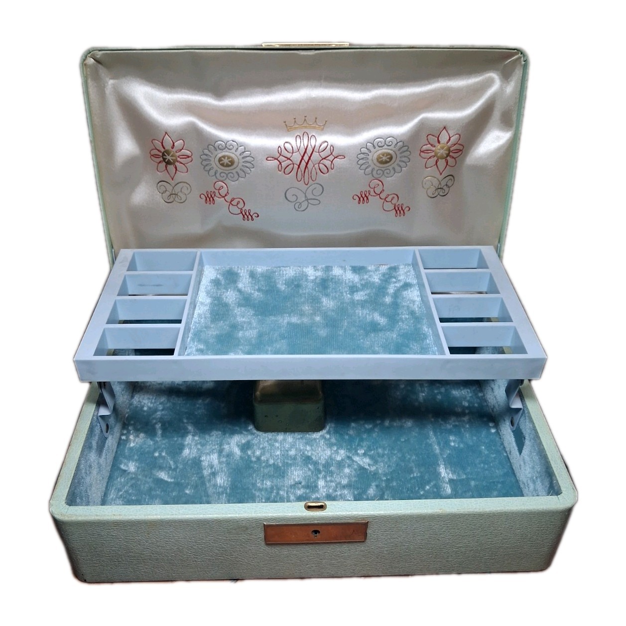 Vintage Farrington Jewelry Box Seafoam Green Hinged Velvet Lined Music Box N/A