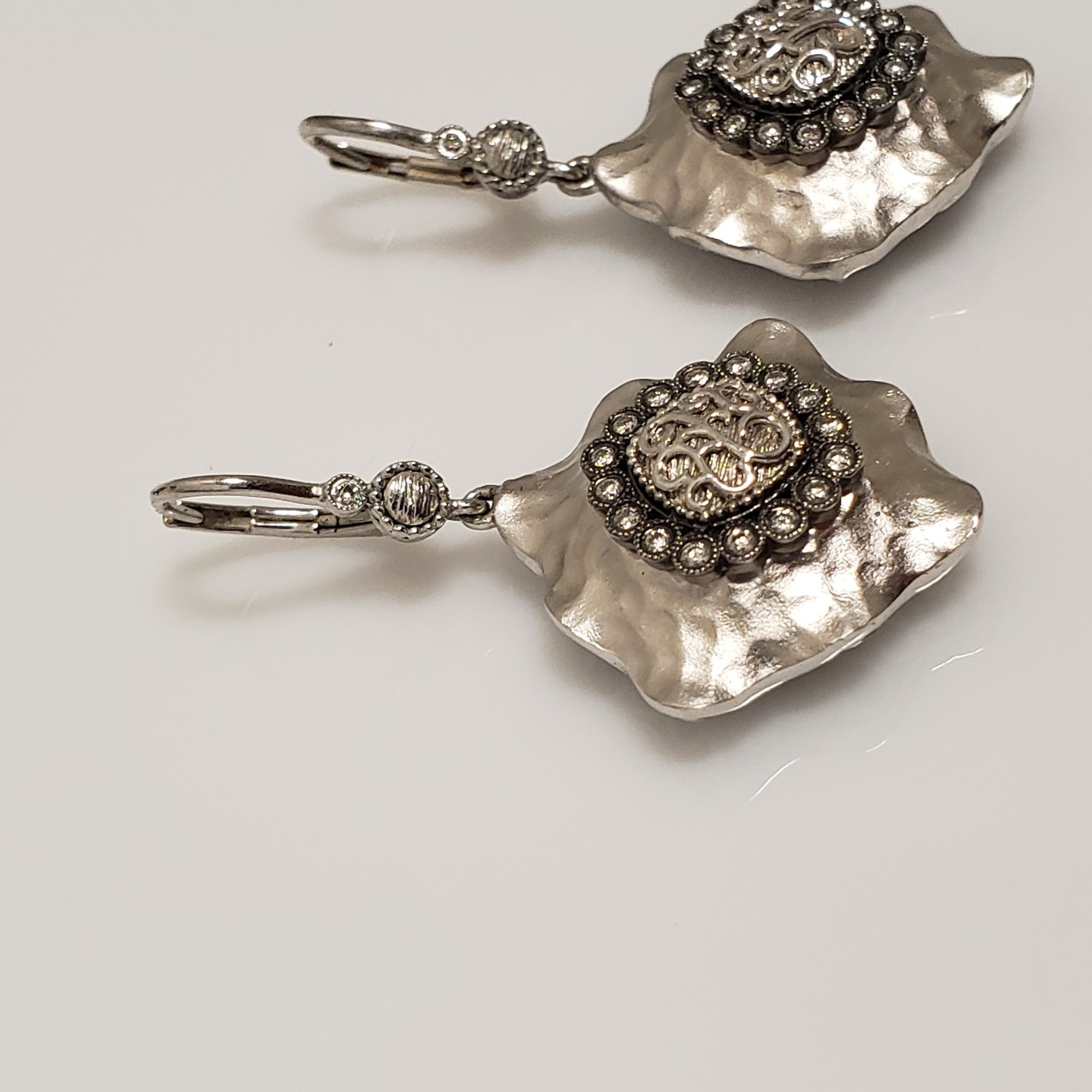 Gabriel & Co. Sterling Silver Diamond Hammered Brushed Dangle Earrings 422357