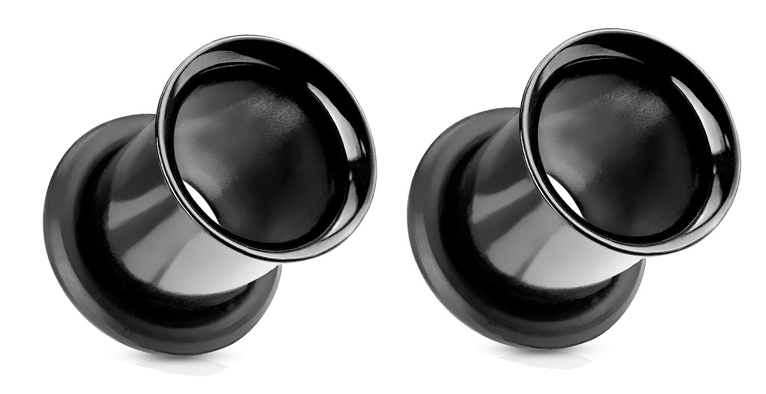 Pair 0g-1″ Black Steel Titanium ear Tunnels Gauges Plugs gauging stretching 9/16