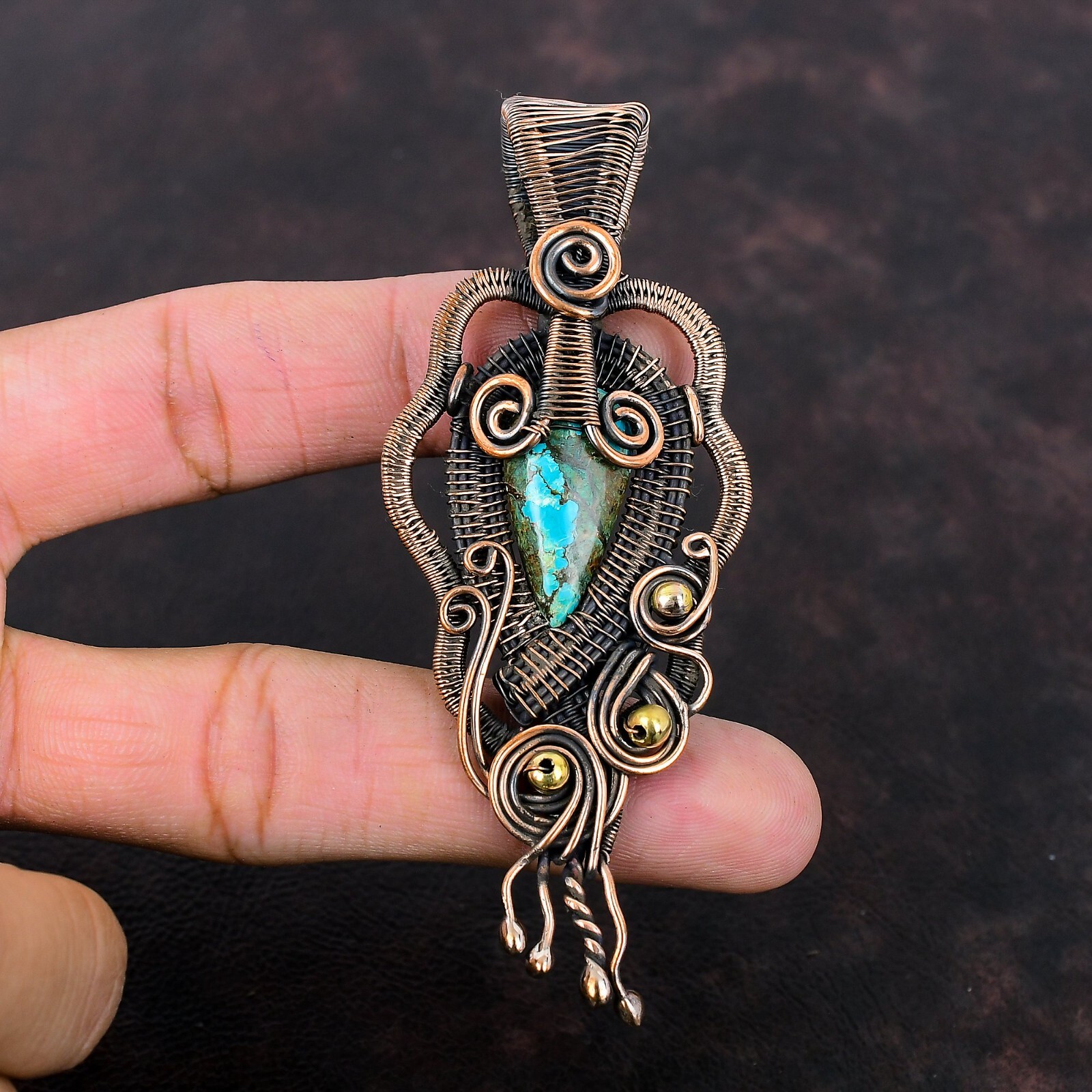 Shattuckite Wire Wrapped Pendant Handcrafted Copper Dailywear Jewelry 3.78″
