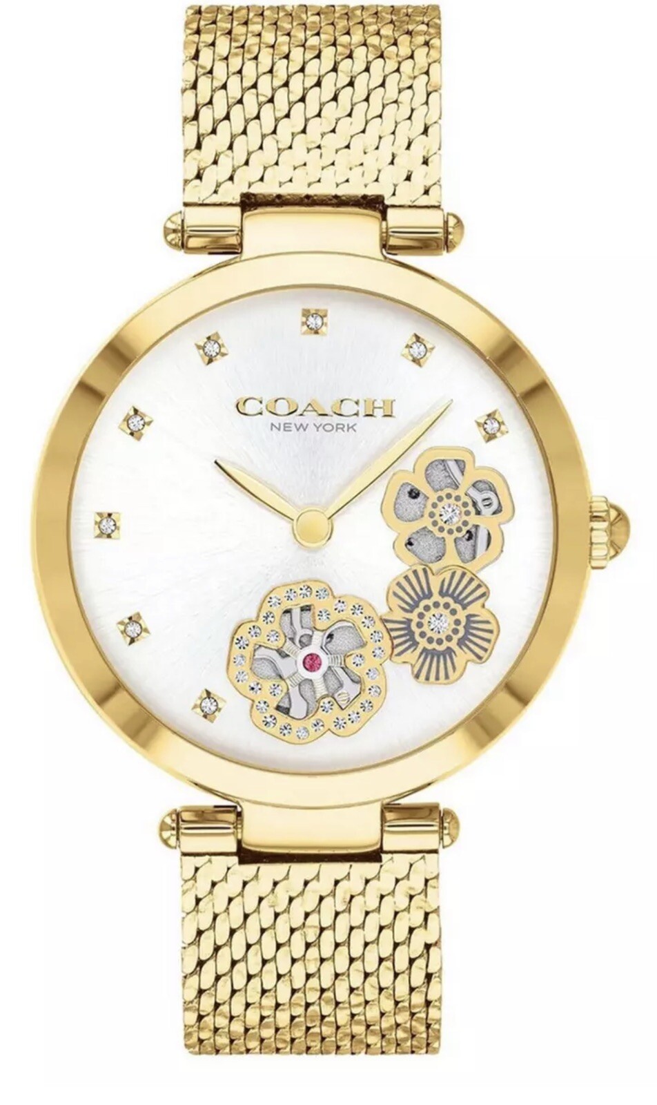 Brand New Coach Park Women’s Crystal Markers Gold-tone Mesh Strap Watch 14503568