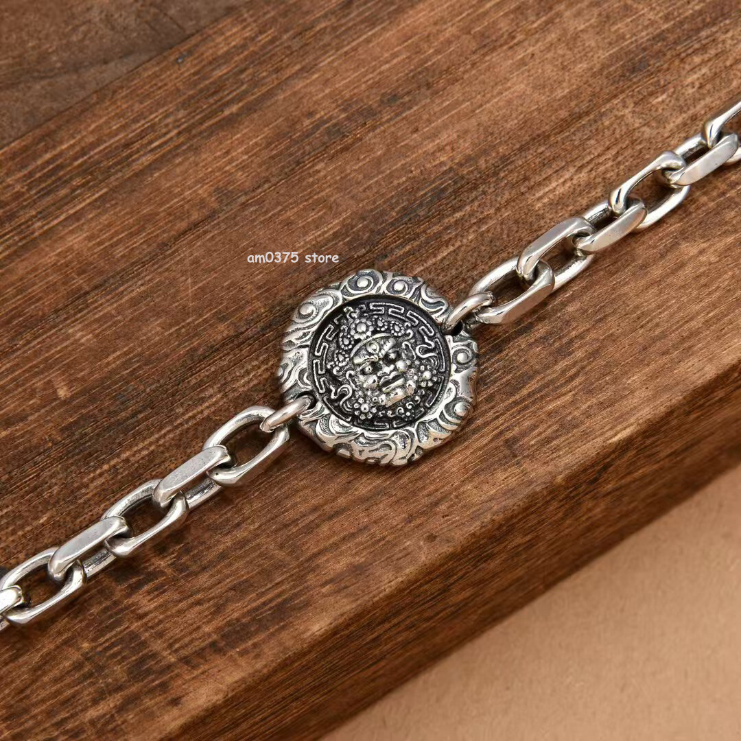 Real 925 Sterling Silver Bracelet Men’s Yellow Jambhala 6mm Cable Link 7-9inchL