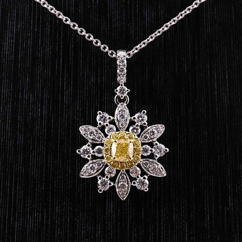 3Ct Cushion Simulated Citrine Women’s Flower Shape Pendant 14k White Gold Plated