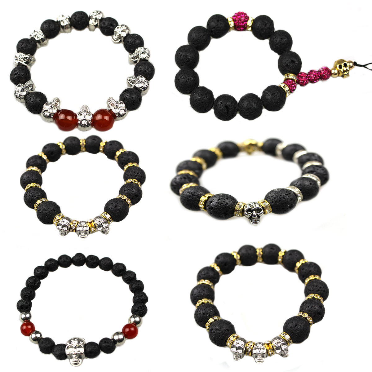 Fashion Men’s Spot Natural Lava Stone Silver Buddha Beaded Charm Bracelet