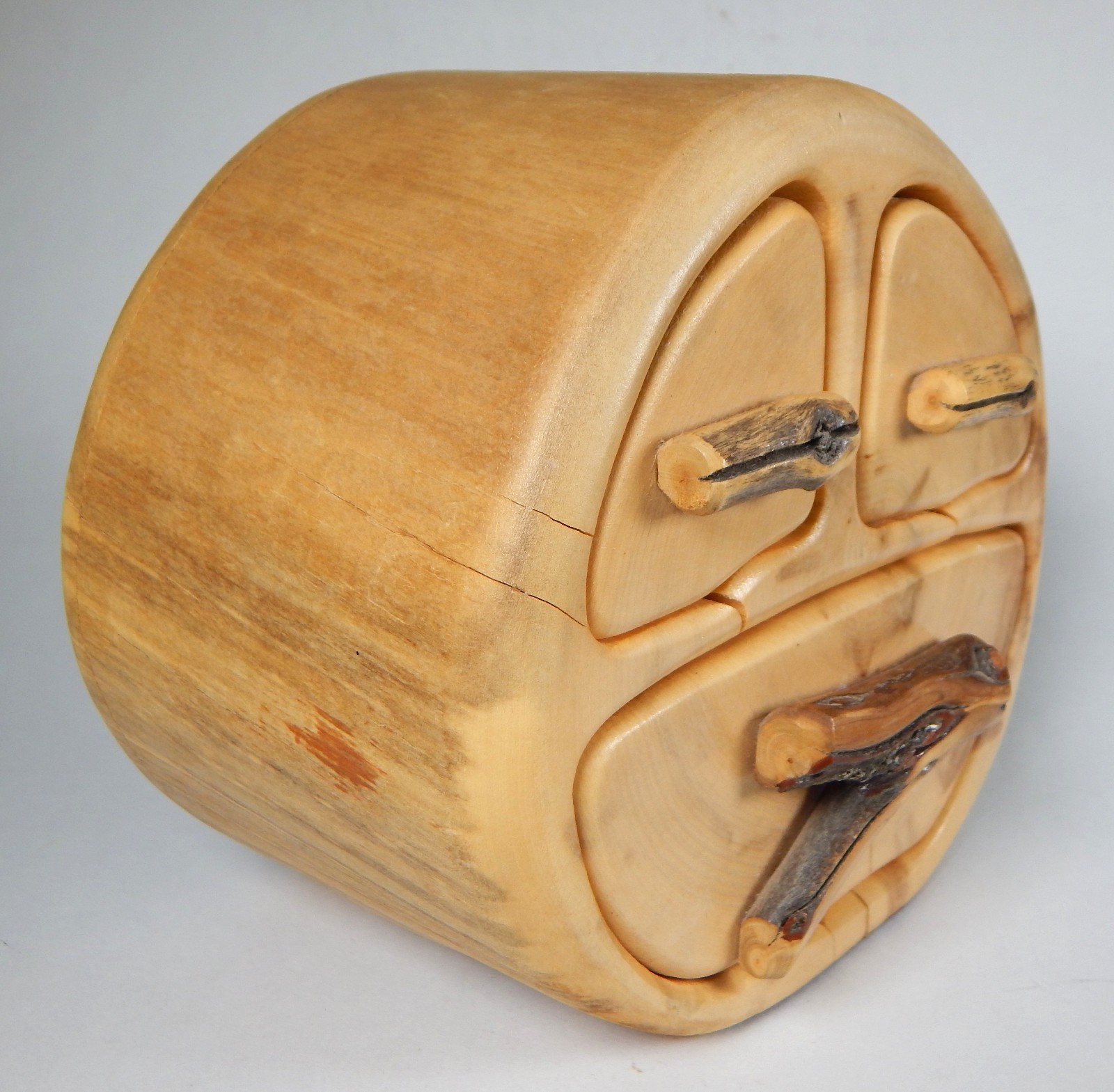 NATURE TURNS ASPEN WOOD JEWELRY TRINKET BOX + SECRET HIDDEN DRAWER CARVED LOG