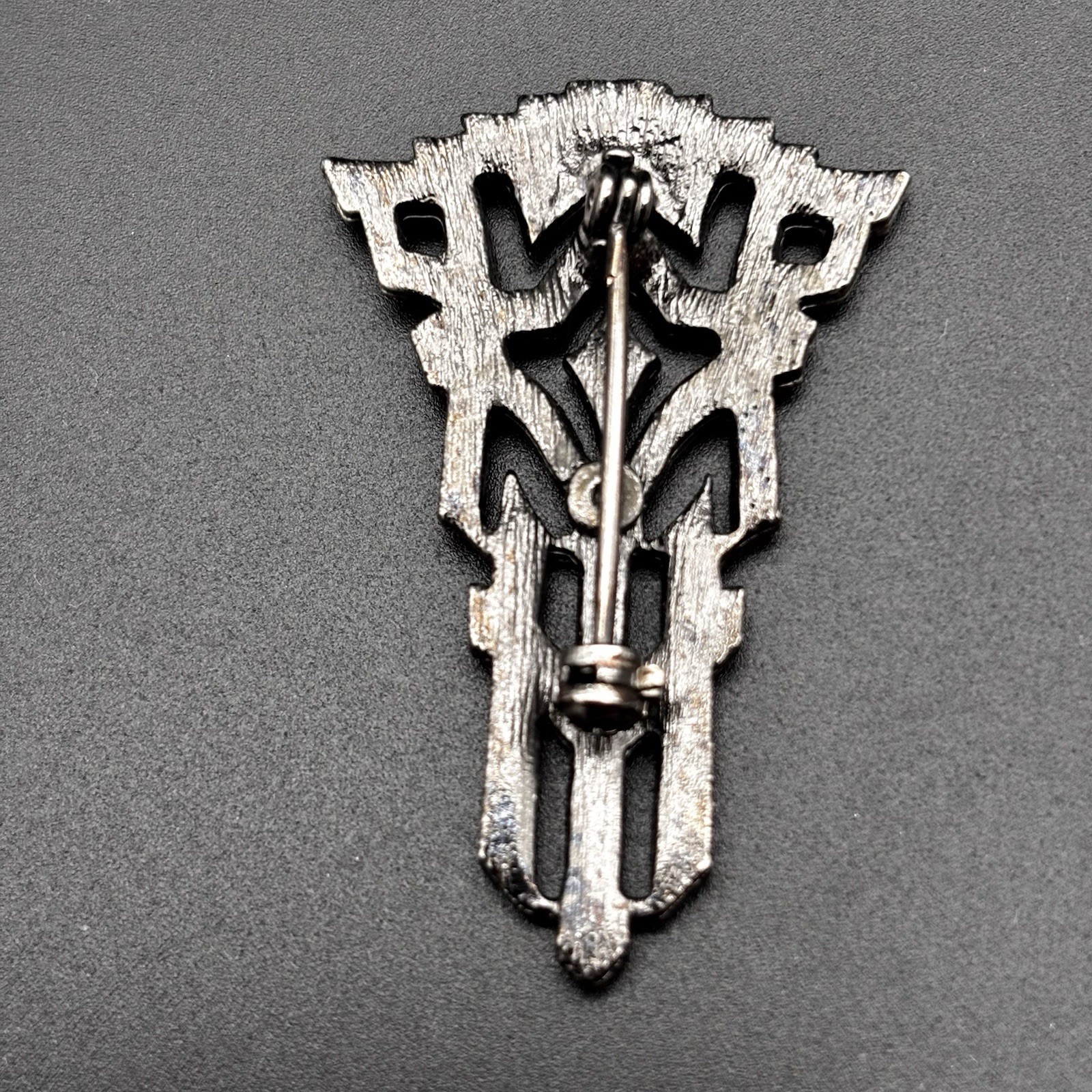 Vintage Art Deco Style Silver Tone Black Crystal Brooch Pin 1.75”