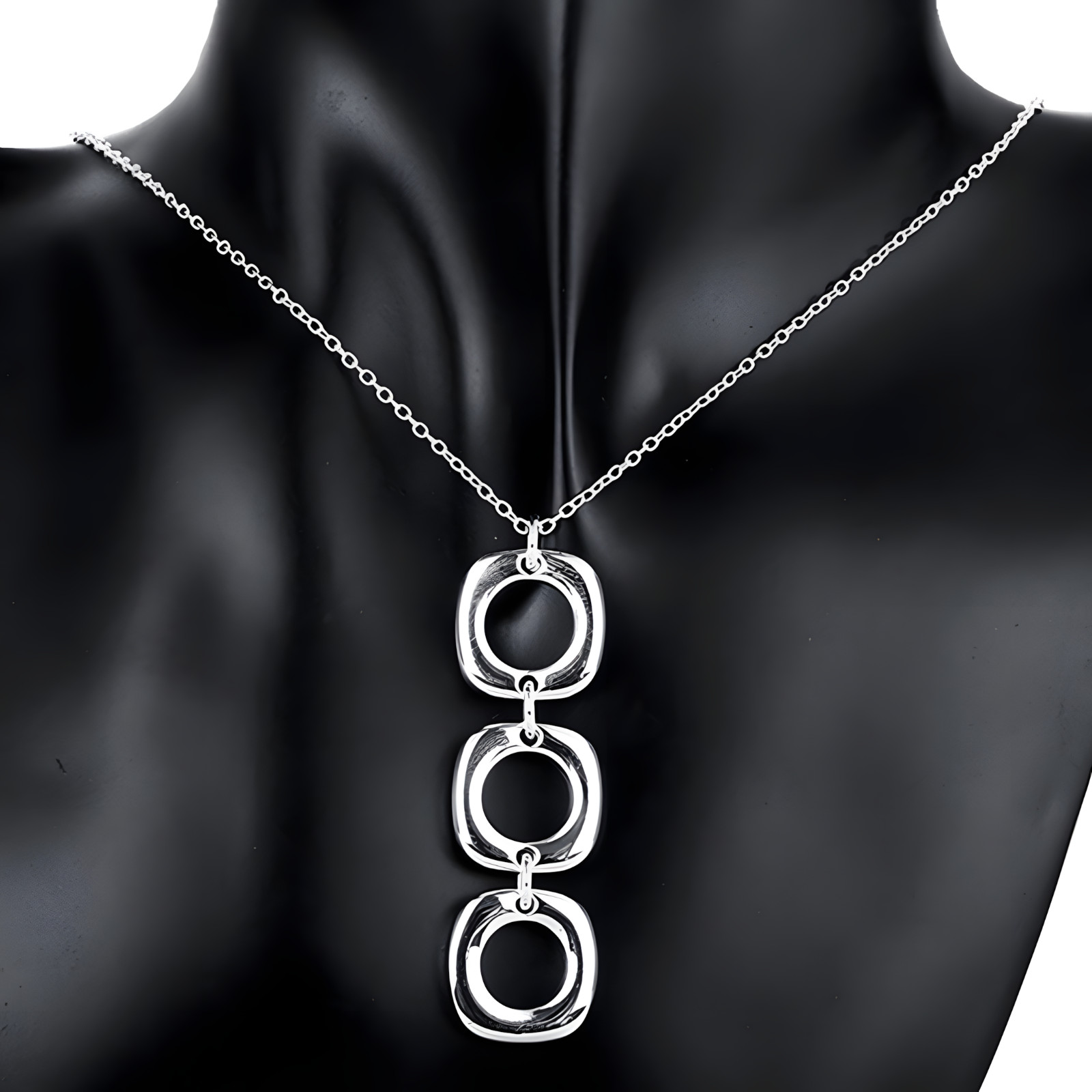 Silver Plated Geometric Necklace, Earrings Set Copper Alloy Silver Plating 1209