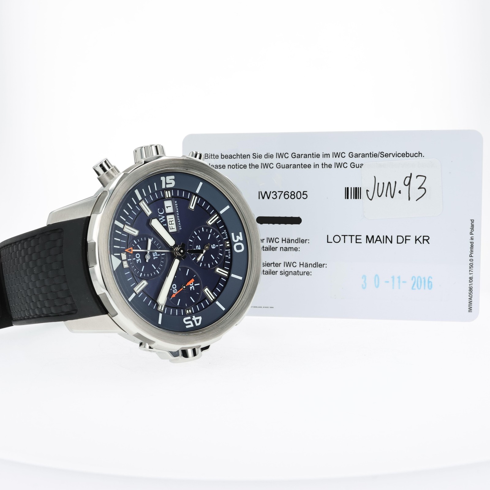 IWC Aquatimer Chronograph Blue Dial Expedition Jacques Cousteau 44mm IW376805