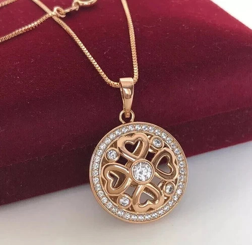 14K Yellow Gold Plated Stunning Women Pendant 2 Ct Round Cut Simulated Diamond