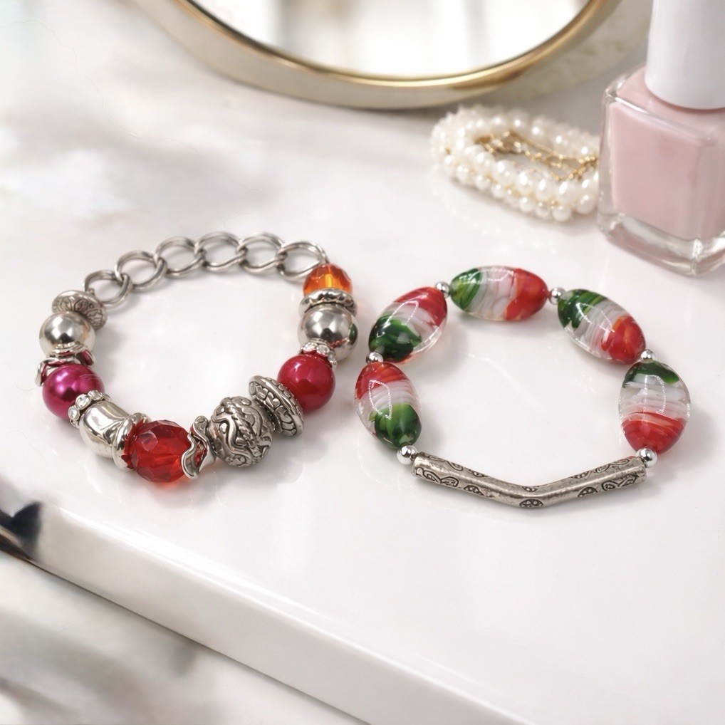 Festive Charm Beaded Bracelet 2 piece