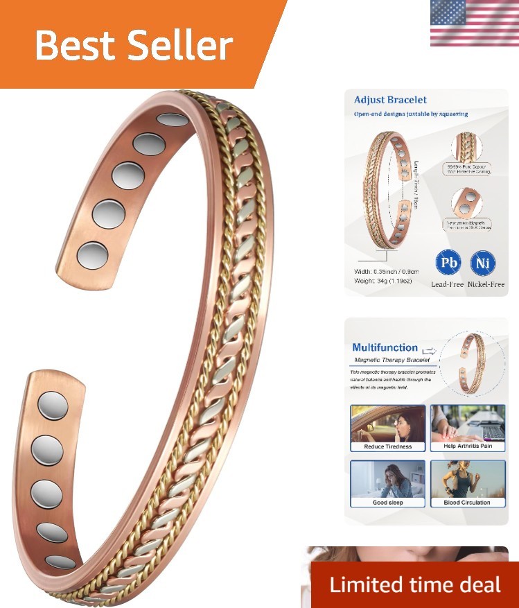 Elegant 99% Pure Copper Magnetic Bracelet for Wellness & Style – 3500 Gauss