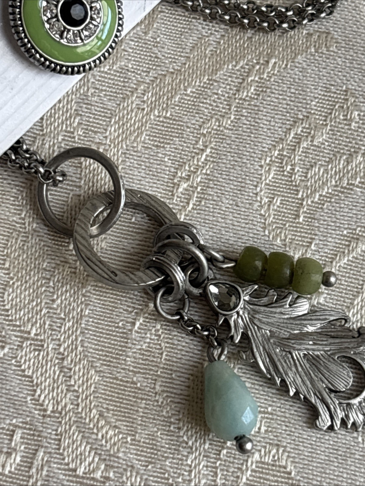 Lia Sophia Quill Necklace Satin Matte Silver Tone Long & Botanica Reversible PE