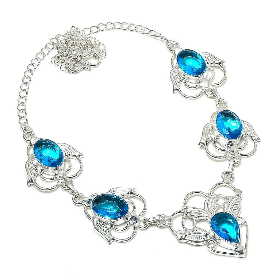 Swiss Blue Topaz Gemstone Handmade 925 Sterling Silver Jewelry Necklaces Sz 18″