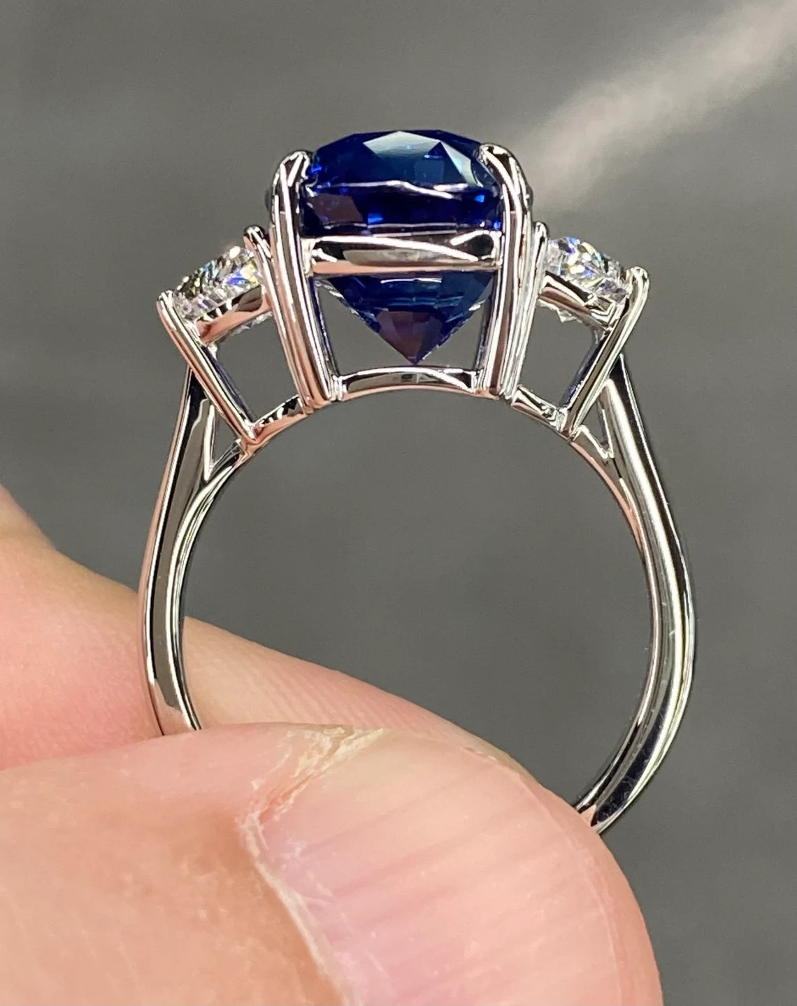6.00 Ct Certified Cushion Shape Natural Blue Diamond Ring VVS1 White Gold Finish