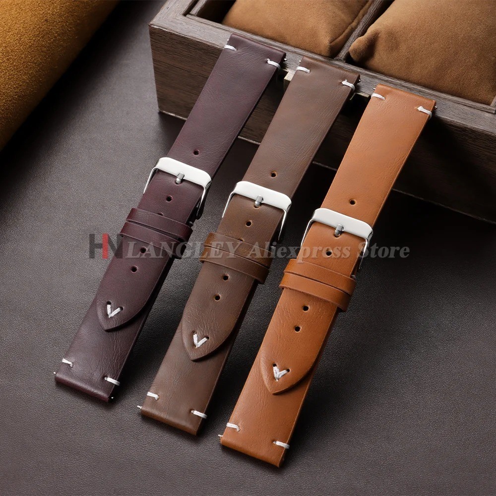 Retro Oil Wax Genuine Leather Watch Band 18 19 20 21 22 24mm Thin Cowhide Strap