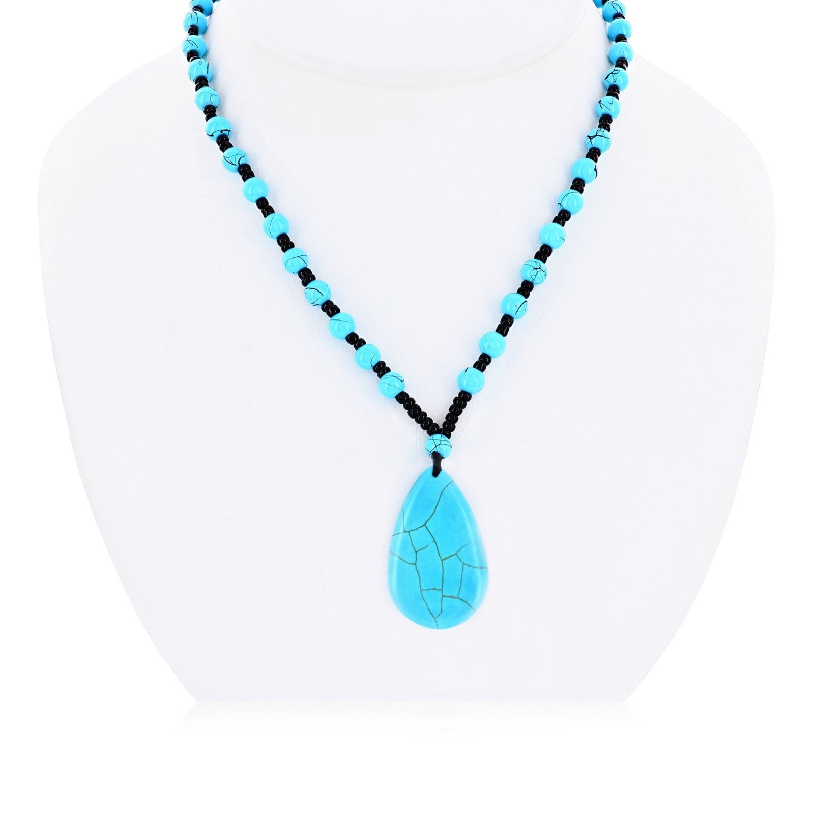 Natural Turquoise Tear Drop Pendant Bead Necklace 24 Inch Long