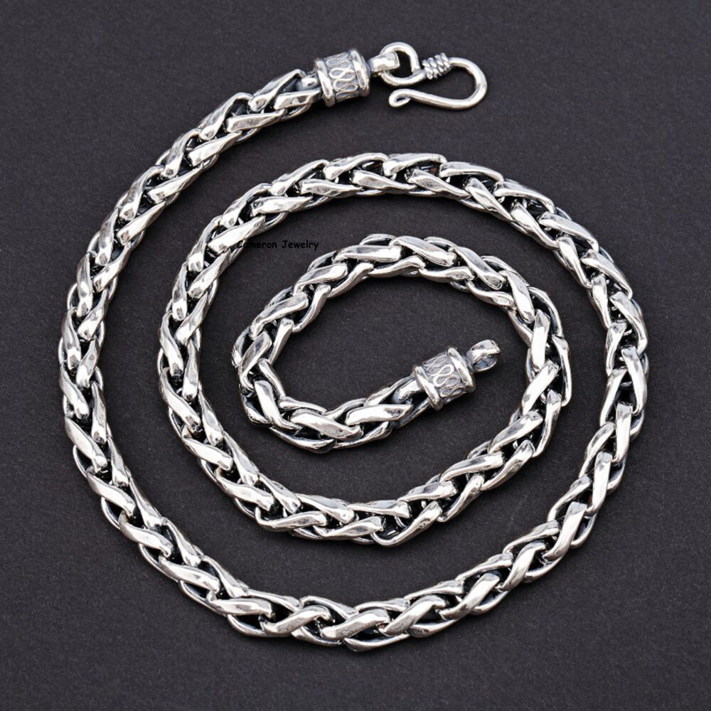 Solid S925 Sterling Silver Chain Men Women 6mm 8mm Wheat Link Necklace 20-30in L