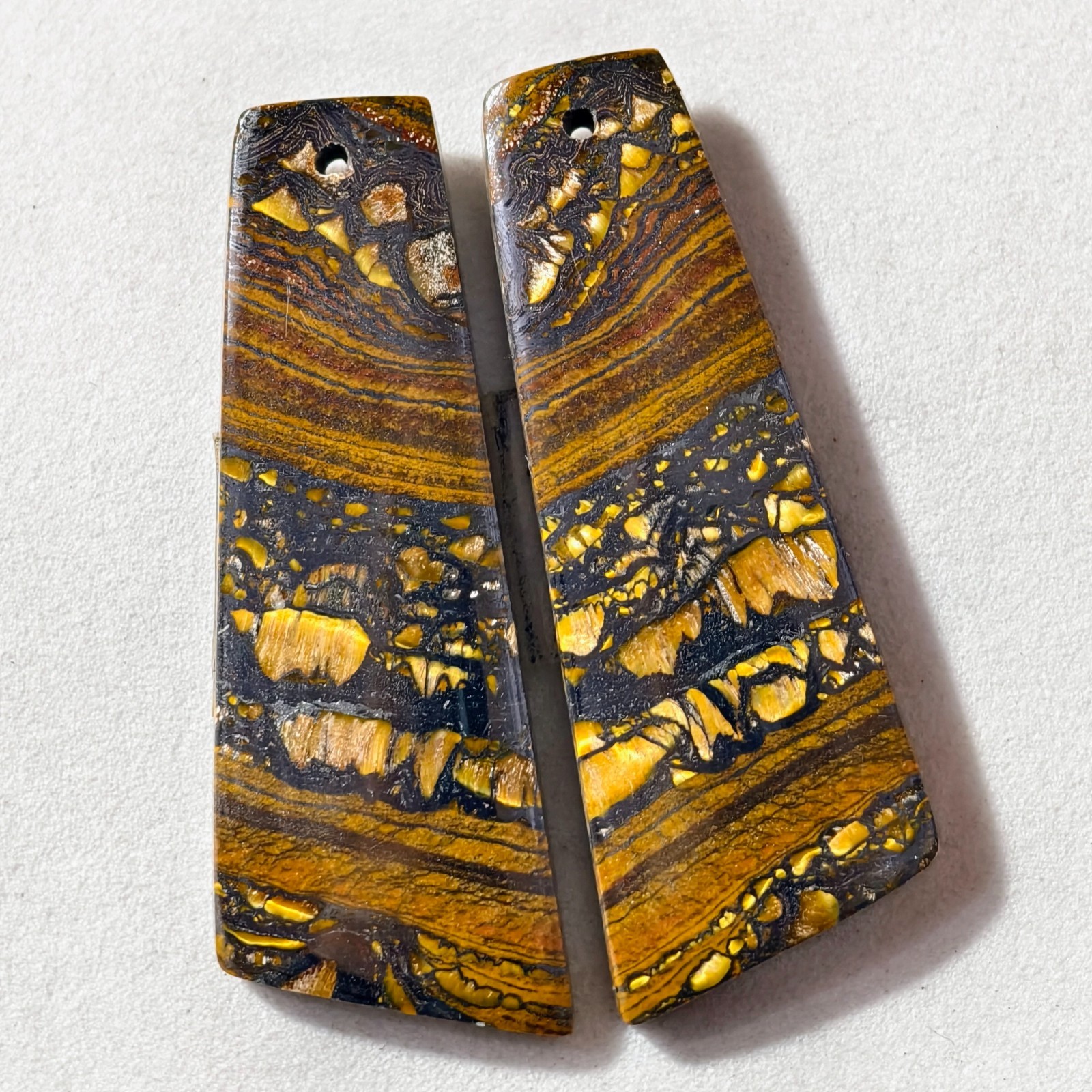 56 Cts Natural Iron Tiger Eye Drilled Pair Cabochon Gemstone 42.5 X 15.1 MM