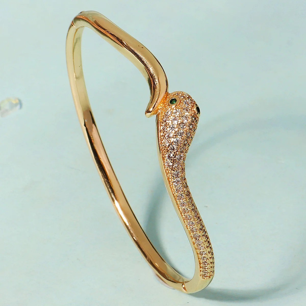 14k Yellow Gold plated Open Nail Bolt Trendy Bracelet AAA quality cubic zirconia