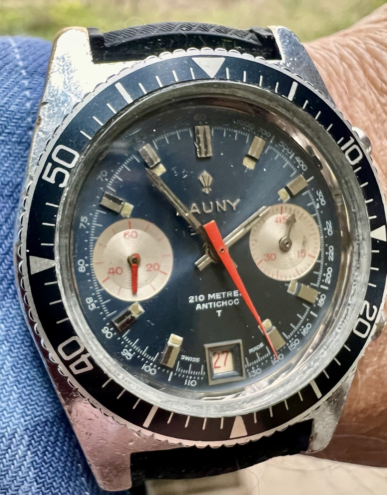 Vintage Swiss Jumbo Cauny Prima Chronograph Diver – Valjoux 7734 – Rare Model