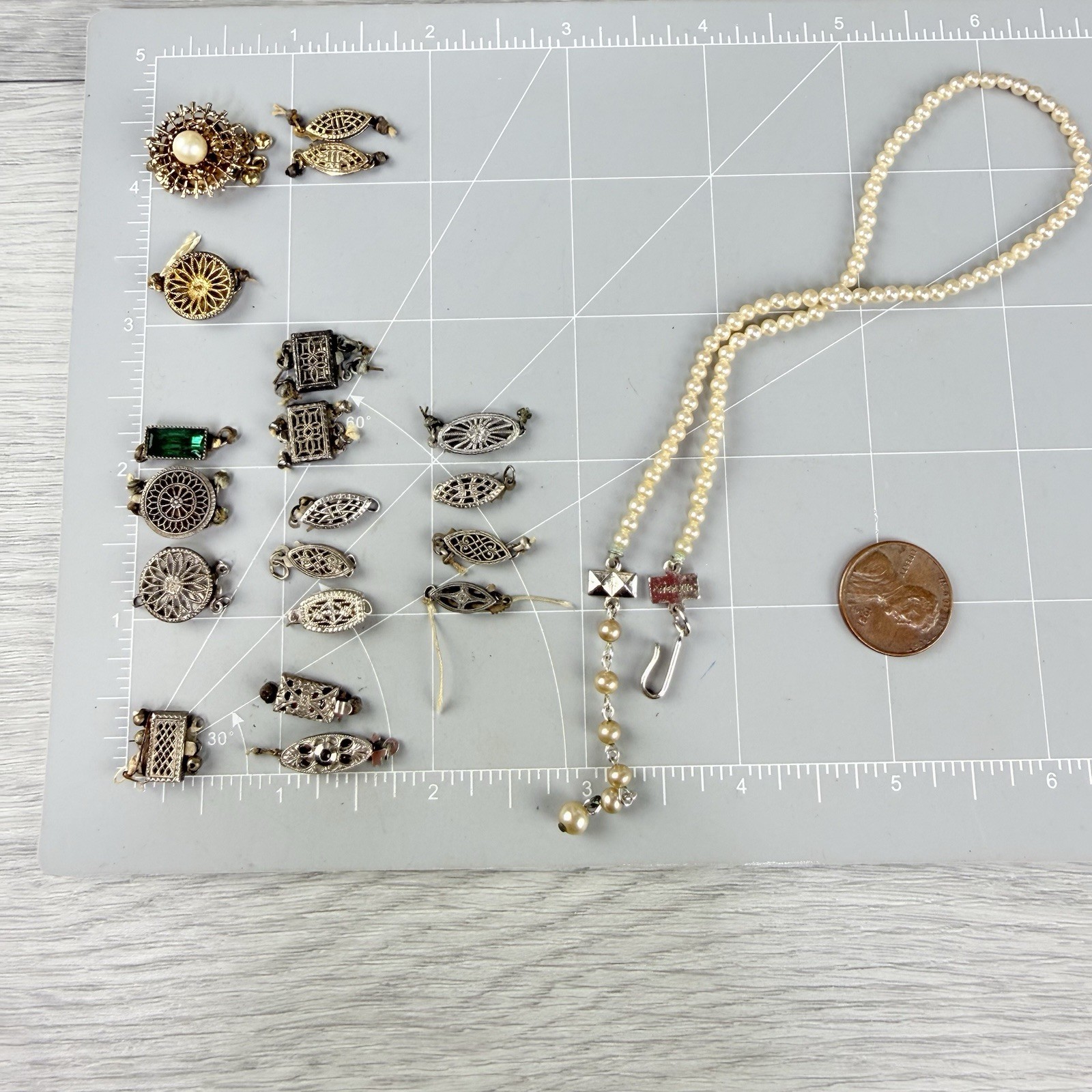 Antique Vintage Sterling Silver Filigree Necklace Clasp Lot 19+ Parts Findings