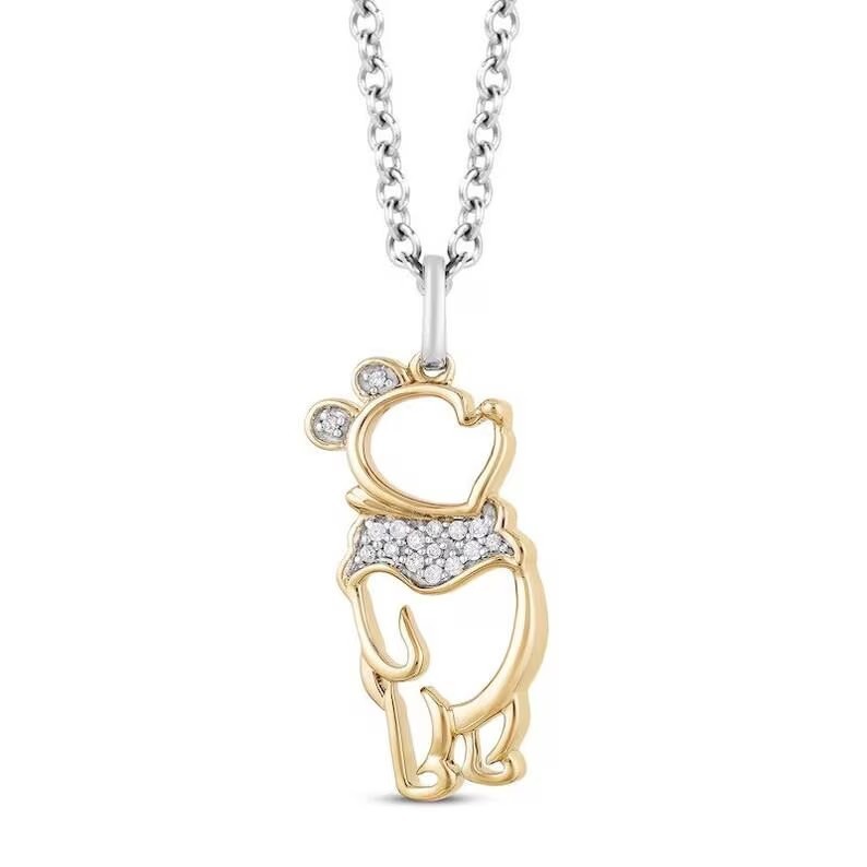 Winnie The Pooh Pendant Necklace 1 Ct Lab Created Diamond 14k Yellow Gold Plated