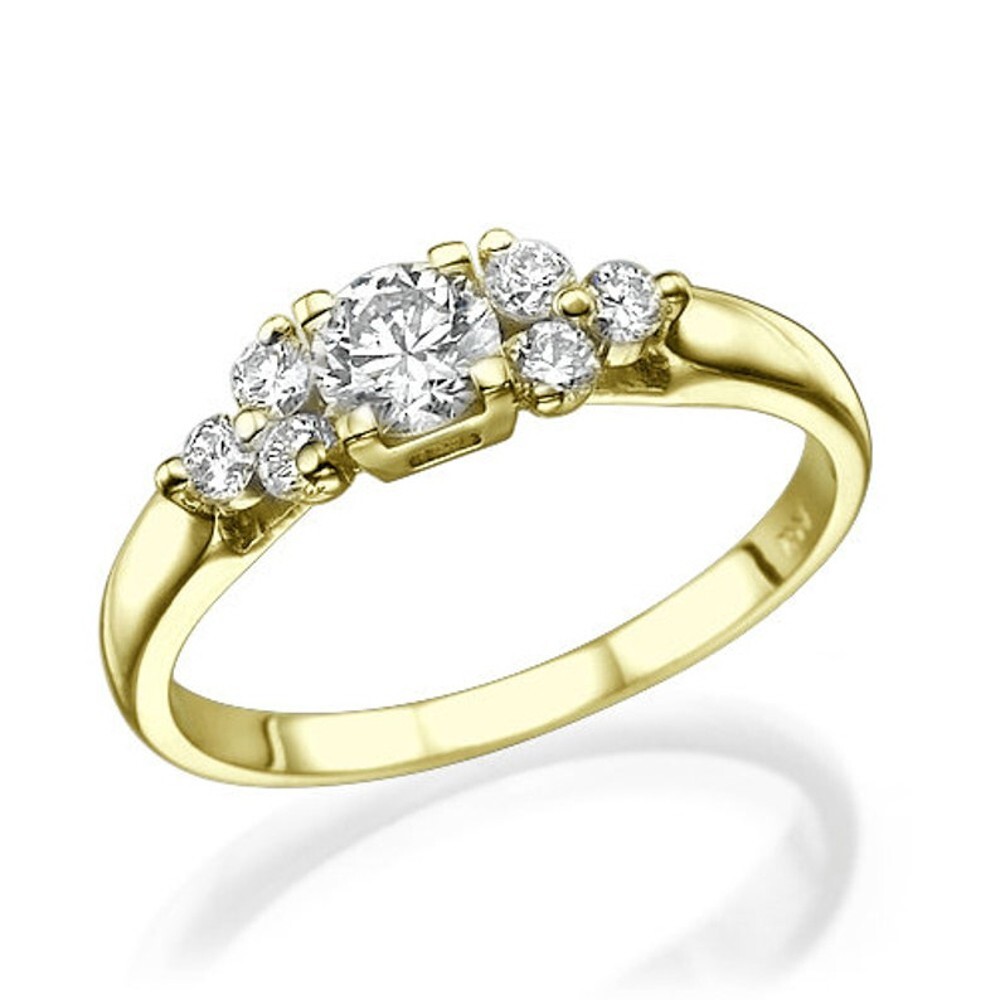 Engagement Ring 14K Yellow Gold 0.75 Carat Round Cut Moissanite Women Size 5 6 7