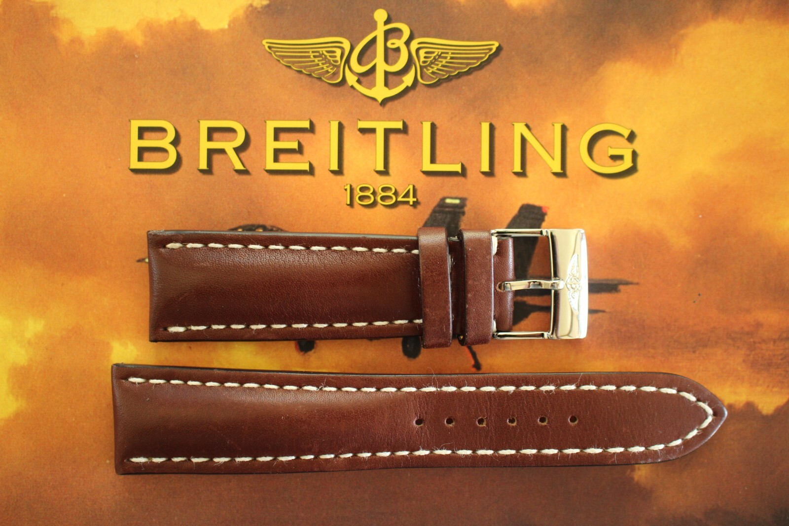 BREITLING 443XL 24-20 BROWN OIL CALF TONGUE BUCKLE WATCH BAND WATCHBAND STRAP E