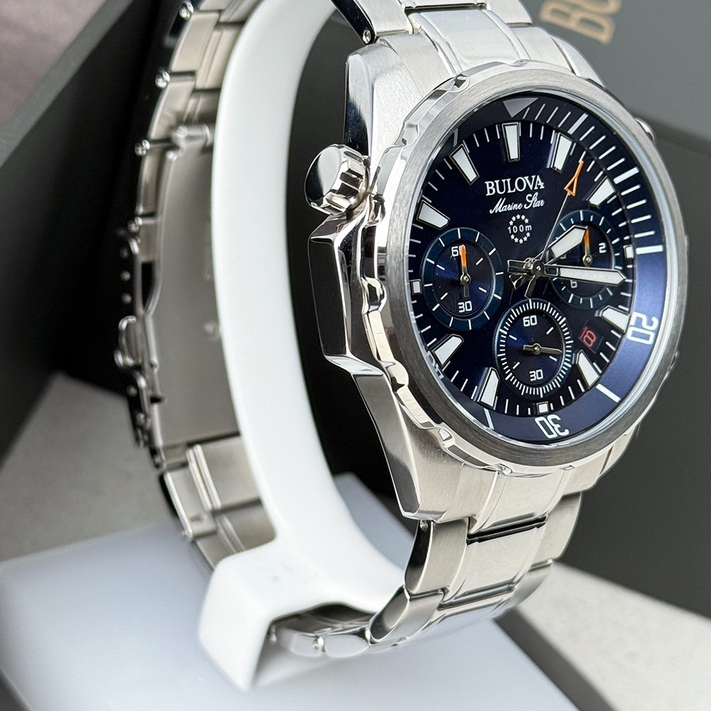 Bulova Men’s Marine Star Chronograph Blue Dial Stainless Quartz Watch 96B256