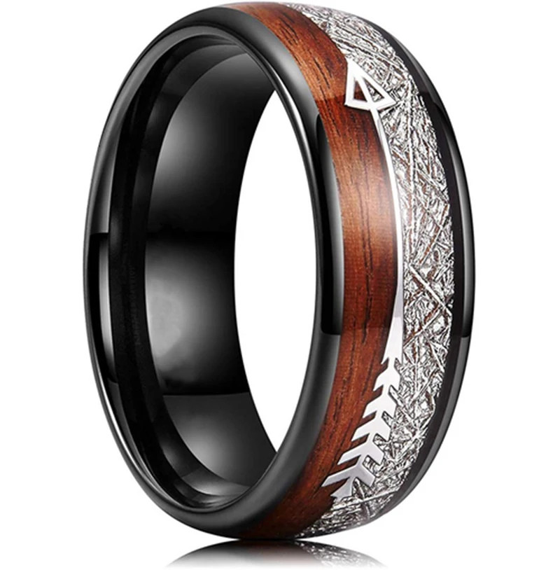 Stainless Steel Abalone Shell Ring 8mm Purple Polished Wedding Band Men