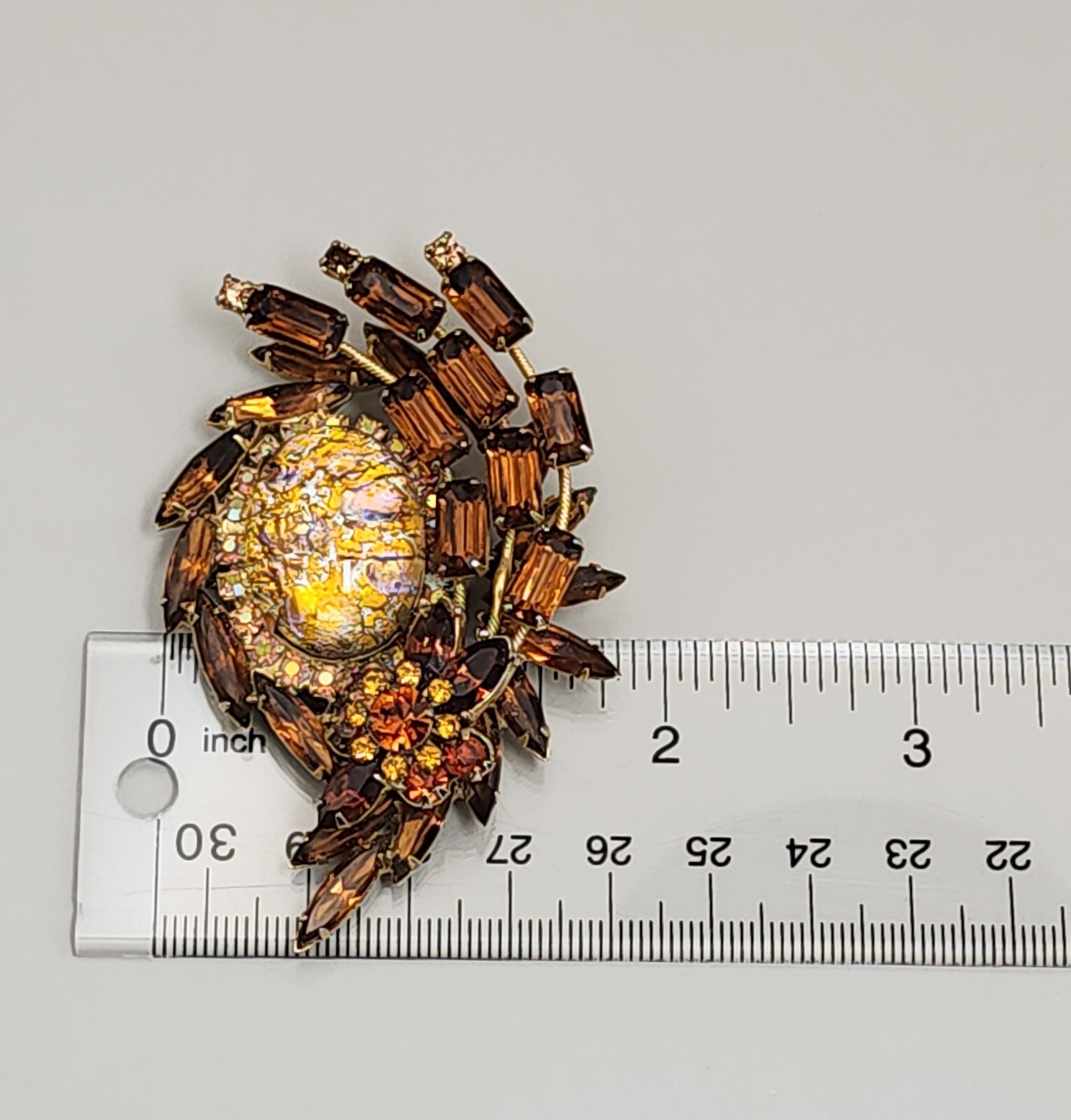 Juliana D&E Amber Rhinestone Easter Egg Brooch Navette Gold Brown Crackled Nest