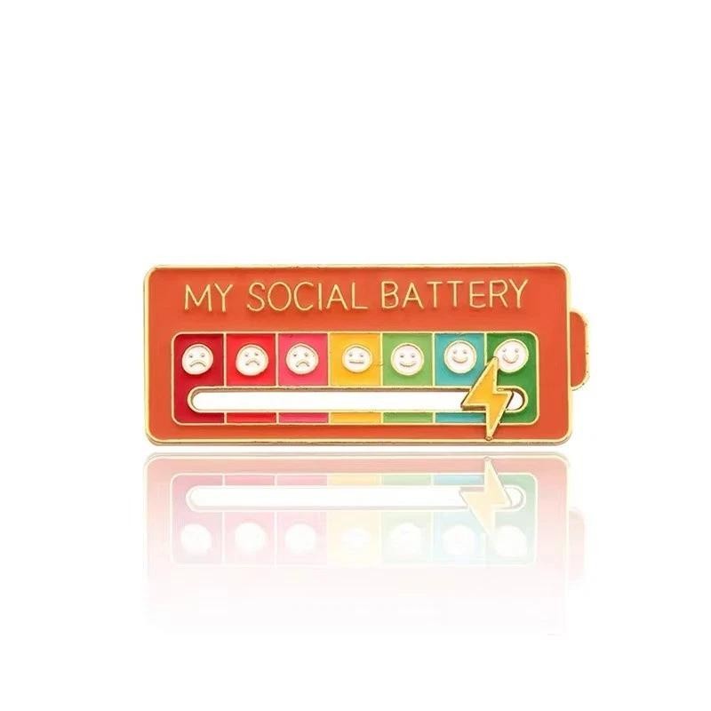 Funny Social Battery Slider Pin – 7-mood Expression Badge, Cute Interactive Pin
