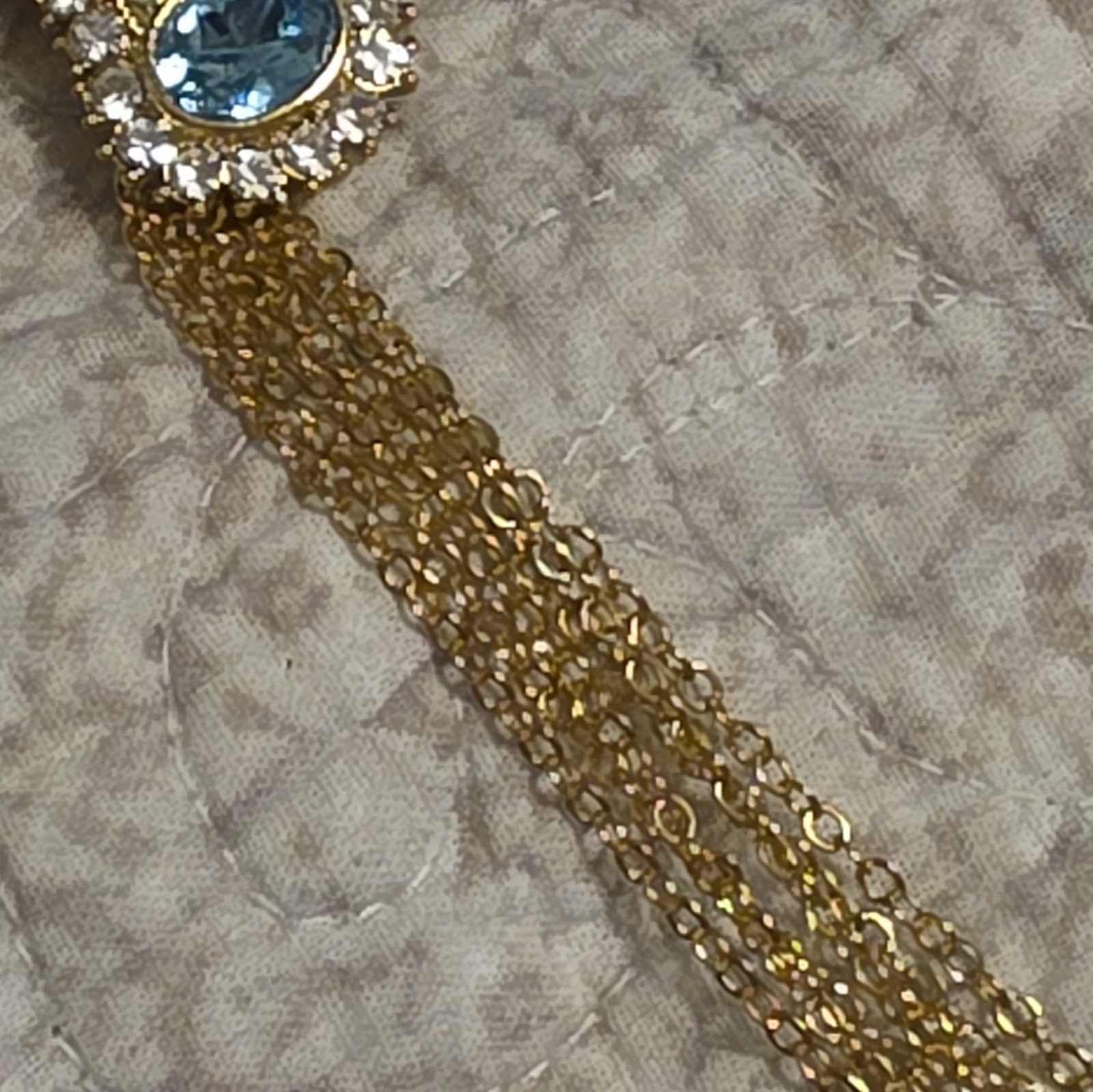 *STUNNING * Joan Boyce Rhinestone Cross Pendant Brooch 3 Strand Gold-Tone Chain