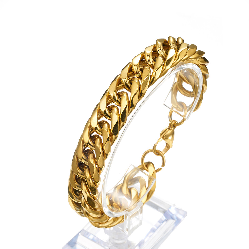 16mm Wide Gold Stainless Steel Curb Cuban Link Chian Bracelet 22cm Long for Men