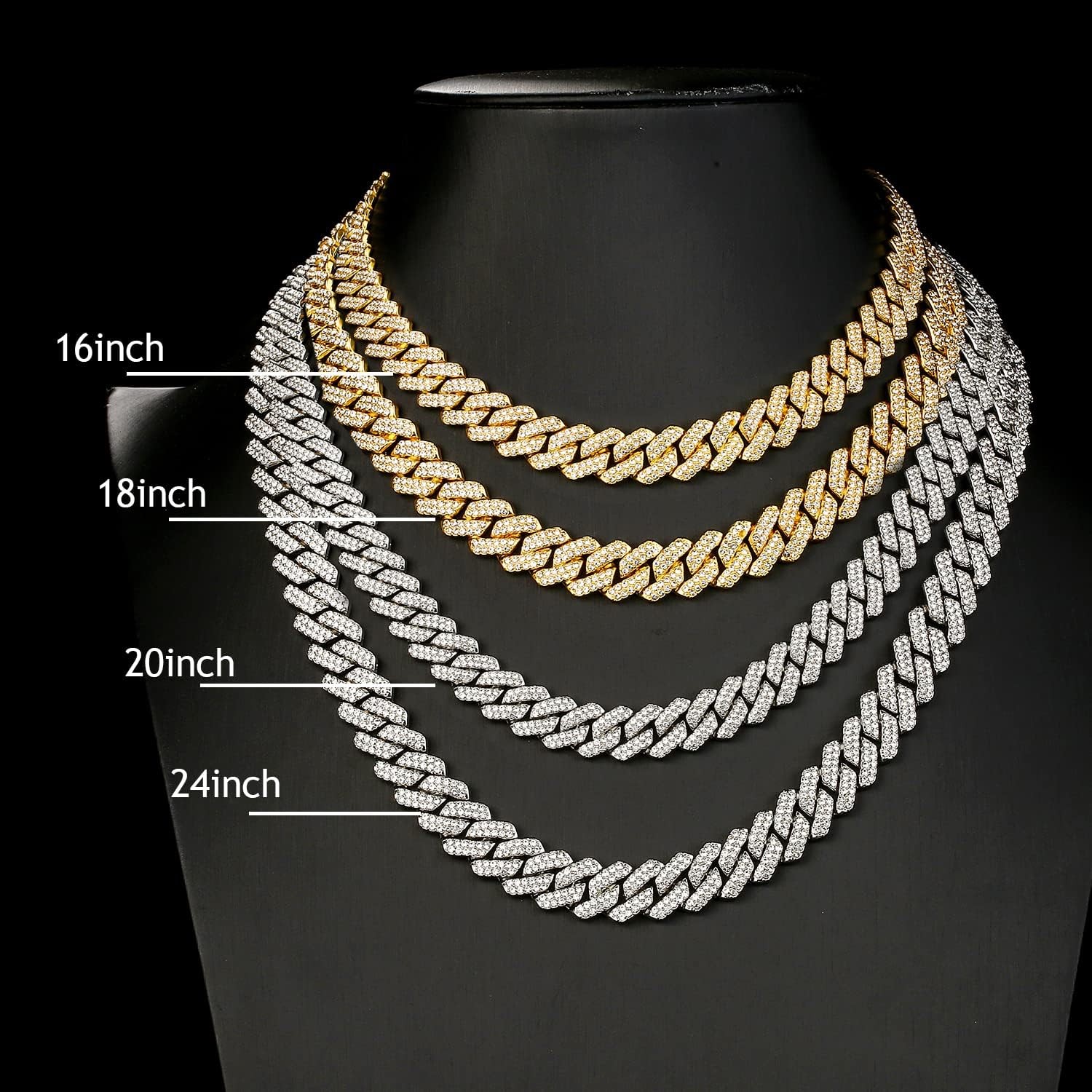 JUNVirtuous Cuban Link Chain Mens Iced Out Miami 18 inch Silver Necklace